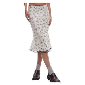 Topshop Lace Micro Floral 90s Midi Length Skirt Women’s Sz 4 Coquette Ivory Blue
